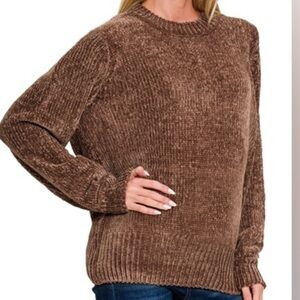 760. 🛑AT COST! Brown super soft CHENILLE long sleeve crewneck sweater